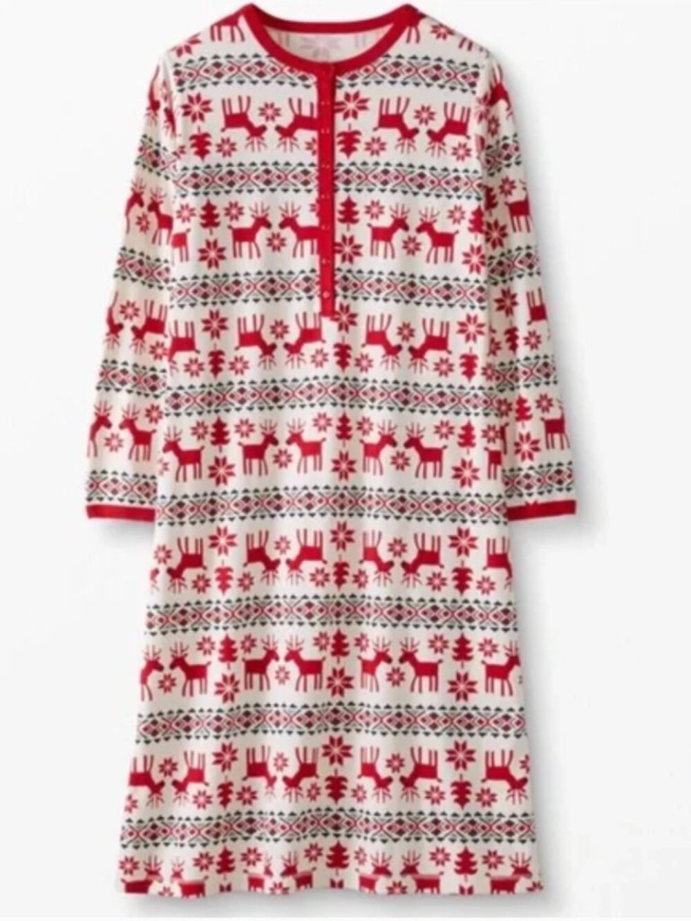 Hanna Andersson‎ Dear Deer Henley Nightgown Long Sleeve Fair Isle Christmas XS